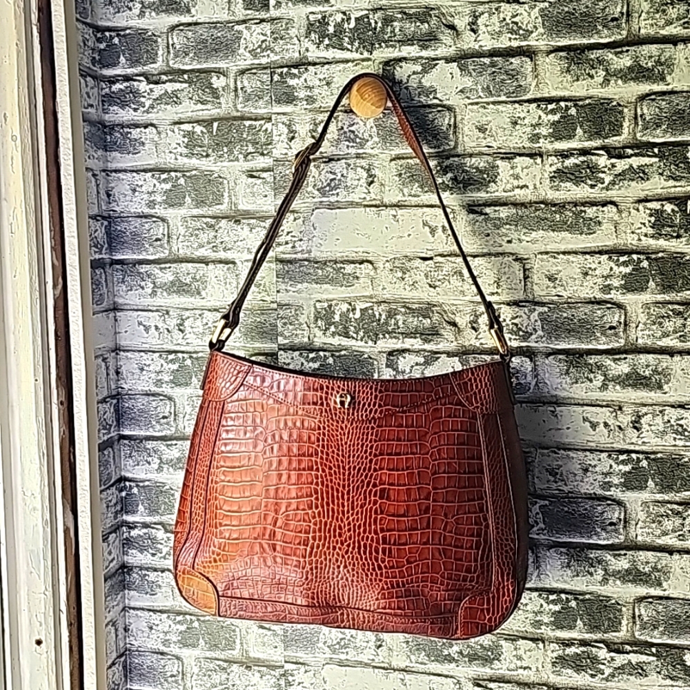 Etienne Aigner Crocs 100% Embossed Cowhide Leather Purse Shoulder Bag